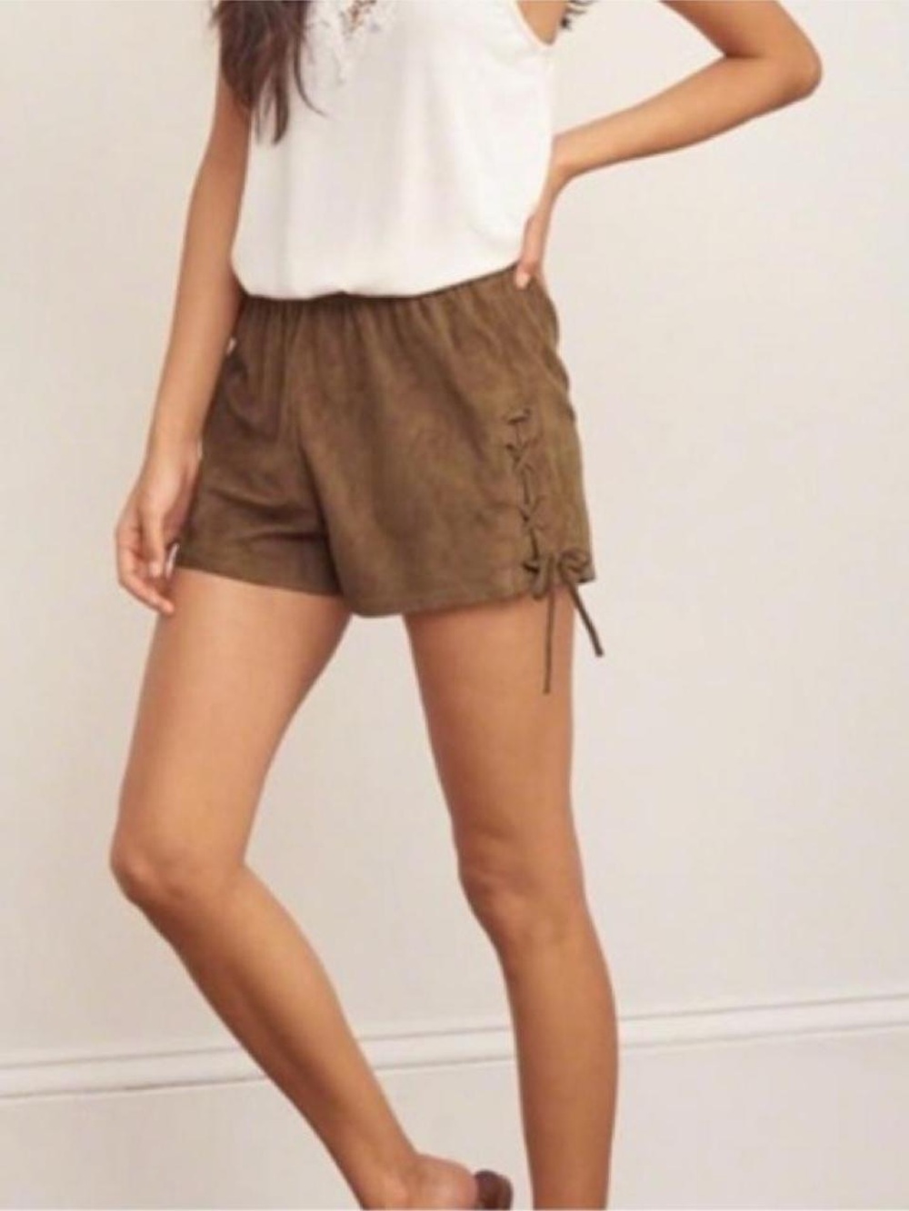 Abercrombie & Fitch Brown Suede-Look Lace-Up Athletic Shorts